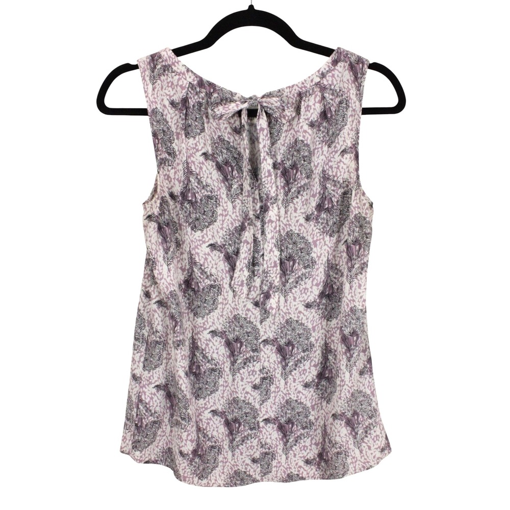 BODEN Crepe Tank Top size US 4 UK 8 Purple Floral Pleat Keyhole Tied - Picture 2 of 16